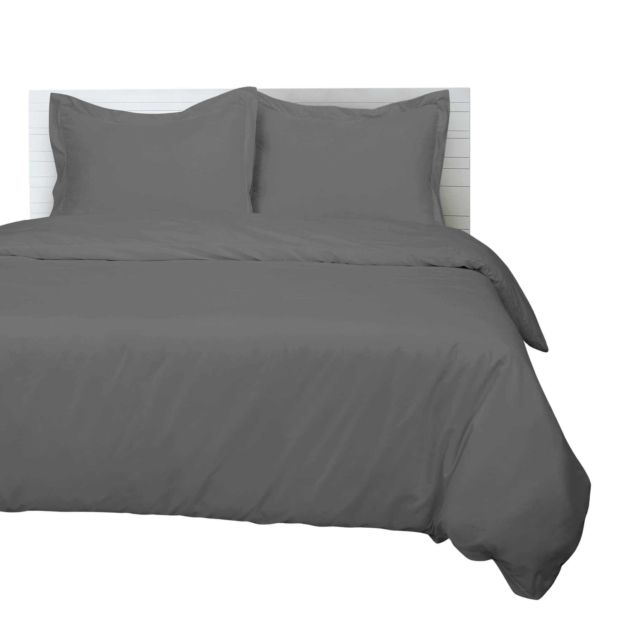 ROYALE Grey Duvet Cover - Washed Duvet Cover Set, 3 Piece Double Brushed Duvet Covers with Button Closure - 1 Duvet Cover  and 2 Pillow Shams - Comforter Cover