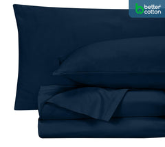 ROYALE LINENS 400 Thread Count 100% American Grown Cotton 4 Piece Sateen Sheet Set - 1 Fitted Sheet, 1 Flat Sheet, 2 Pillow case - Navy Bedsheet - Cotton Sheets - (Rivera Navy)