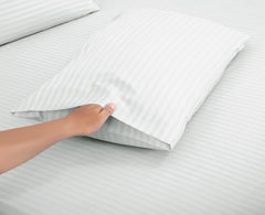 Royale Linen Striped Bed Sheet Set - Microfiber 1800 Bedding - 1 Fitted Sheet, 1 Flat Sheet, 2 Pillow case - Wrinkle & Fade Resistant - 4 Piece Damask Stripe Bed Sheet Set (Stripe White)