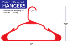 ROYALE Red Plastic Hangers for Clothes - Heavy Duty Plastic Clothes Hanger Ideal for Everyday Standard Use - Lightweight & Space Saving Notched Plastic Hangers - Slim & Sleek Shoulder Groove