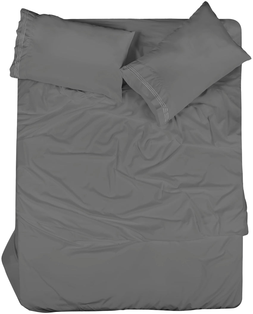 ROYALE LINENS - 4 Piece Bed Sheet - Soft Brushed Microfiber 1800 Bedding Set - 1 Fitted Sheet, 1 Flat Sheet, 2 Pillow case - Wrinkle & Fade Resistant Luxury Sheet Set (Grey)
