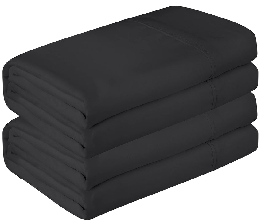 Royale Linen 2 Pack Bulk Flat Sheet Set - Top Sheet - Soft 1800 Microfiber - Wrinkle & Stain Resistant - for Hotel, Massage Table, Hospital, Dorm - Flat Sheet Sold Separately (Black)