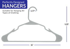ROYALE Grey Plastic Hangers for Clothes - Heavy Duty Plastic Clothes Hanger Ideal for Everyday Standard Use - Lightweight & Space Saving Notched Plastic Hangers - Slim & Sleek Shoulder Groove