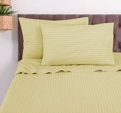 ROYALE LINENS Striped Bed Sheet Set - Microfiber 1800 Bedding - 1 Fitted Sheet, 1 Flat Sheet, 2 Pillowcase - Wrinkle & Fade Resistant - 4 Piece Damask Stripe Bed Sheet Set (Stripe Beige)