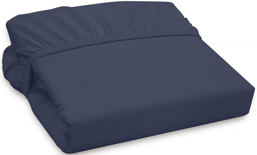 Royale Linens 300 Thread Count 100% Long Staple Combed Cotton Fitted Sheet - Super Soft Deep Pocket Bottom Sheet - Navy Fitted Sheet  -Fitted Sheet Only - Elastic Sheet ( Navy)