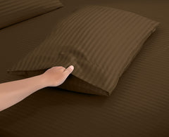 ROYALE LINENS Striped Bed Sheet Set - Microfiber 1800 Bedding - 1 Fitted Sheet, 1 Flat Sheet, 2 Pillowcase - Wrinkle & Fade Resistant - 4 Piece Damask Stripe Bed Sheet Set (Stripe Chocolate)