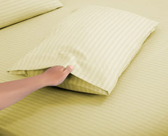 ROYALE LINENS Striped Bed Sheet Set - Microfiber 1800 Bedding - 1 Fitted Sheet, 1 Flat Sheet, 2 Pillowcase - Wrinkle & Fade Resistant - 4 Piece Damask Stripe Bed Sheet Set (Stripe Beige)