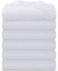 Royale Linens 6 Pack Fitted Sheet Set - Bottom Sheet - Ultra Soft & Breathable - Brushed 1800 Microfiber - Wrinkle & Stain Resistant - Hotel Quality Deep Pocket Stretch Up to 16" ( White)