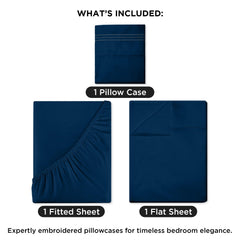 ROYALE LINENS - 4 Piece Bed Sheet - Soft Brushed Microfiber 1800 Bedding Set - 1 Fitted Sheet, 1 Flat Sheet, 2 Pillow case - Wrinkle & Fade Resistant Luxury Sheet Set (Navy)