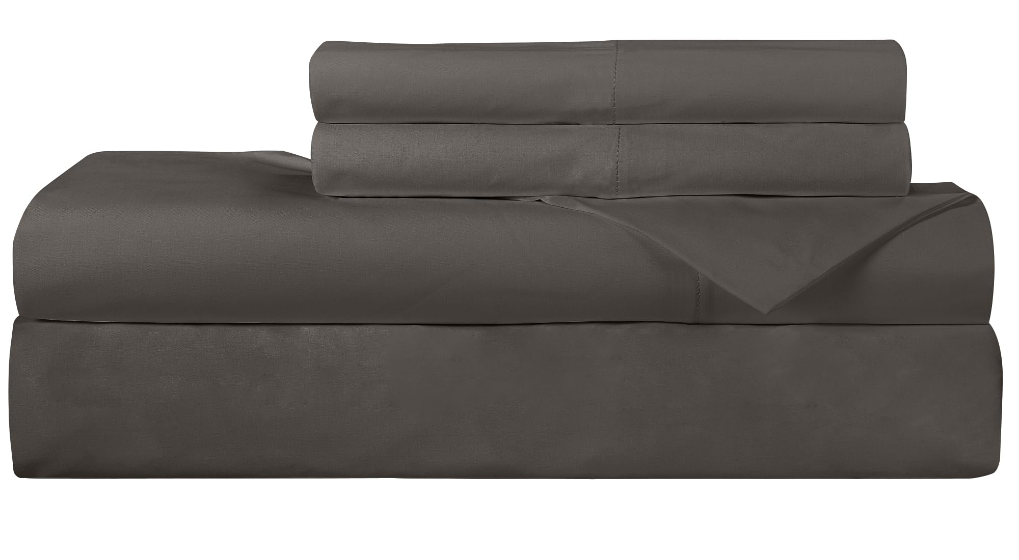 ROYALE LINENS 300 Thread Count 100% Long Staple Combed Cotton Sheet Set - 4 Piece Bed Sheet 1 Fitted Sheet, 1 Flat Sheet, 2 Pillow Case - Breathable, Cool & Crisp Percale Sheet Set ( Grey)