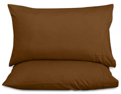 ROYALE LINENS 300 Thread Count 100% Long Staple Combed Cotton Pillowcases Set of 2 - Soft - Bed Pillow Cover- Breathable, Cool & Crisp Percale Brown Pillow Cases (Chocolate)