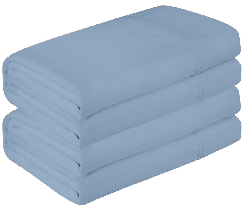 Royale Linen 2 Pack Bulk Flat Sheet Set - Top Sheet - Soft 1800 Microfiber - Wrinkle & Stain Resistant - For Hotel, Massage Table, Hospital, Dorm - Flat Sheet Sold Separately ( Lake Blue)