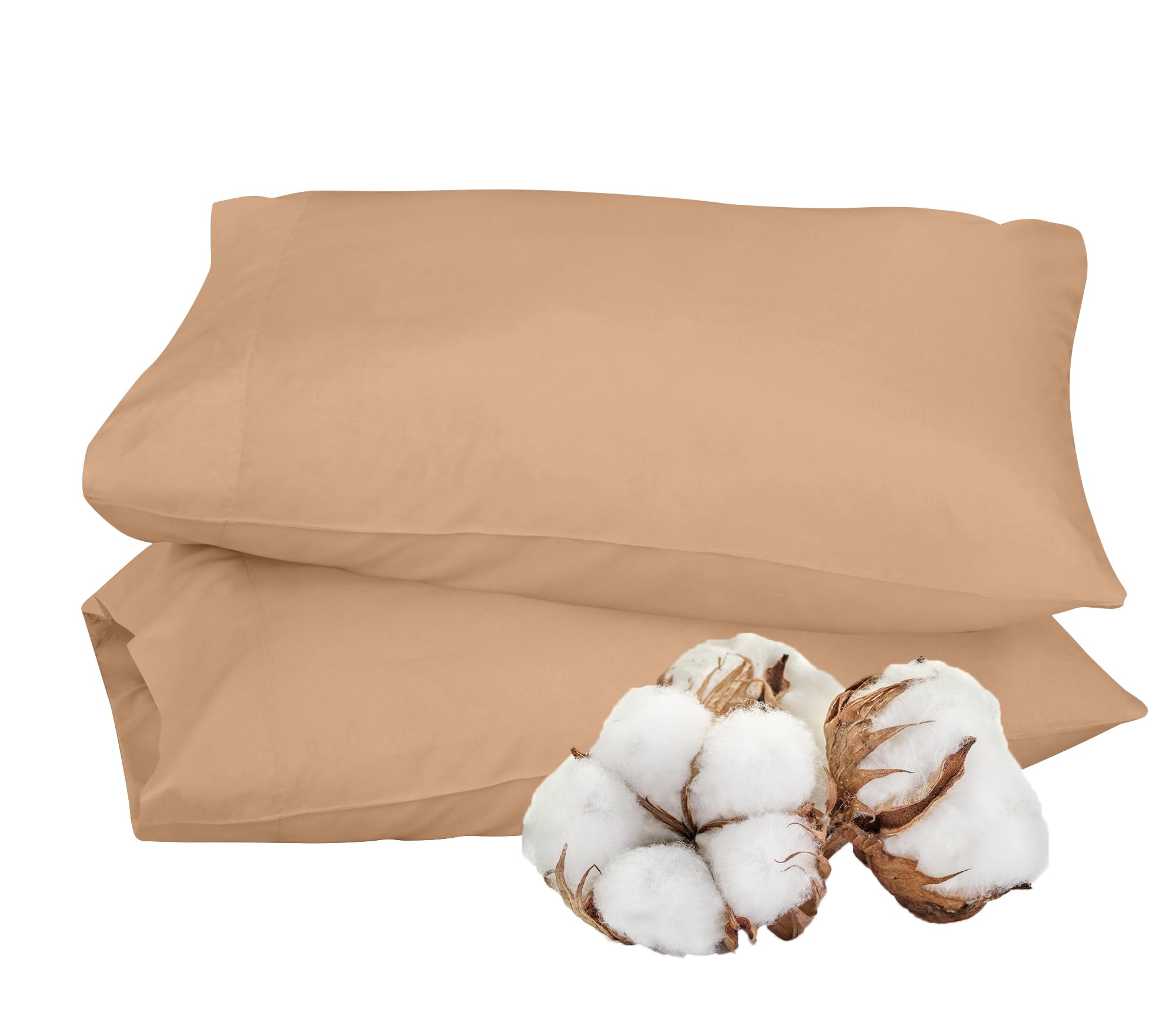 ROYALE LINENS 300 Thread Count 100% Long Staple Combed Cotton Pillowcases Set of 2 - Ultra Soft - Bed Pillow Cover - Breathable, Cool & Crisp Percale Sand Pillow Cases ( Sand)