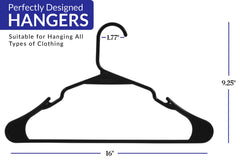 ROYALE Black Plastic Hangers for Clothes - Heavy Duty Plastic Clothes Hanger Ideal for Everyday Standard Use - Lightweight & Space Saving Notched Plastic Hangers - Slim & Sleek Shoulder Groove