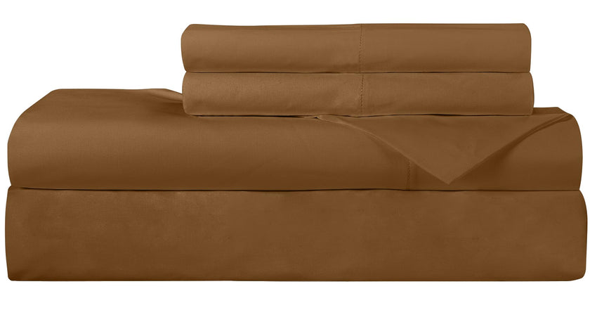 ROYALE LINENS 300 Thread Count 100% Long Staple Combed Cotton Sheet Set - 4 Piece Bed Sheet 1 Fitted Sheet, 1 Flat Sheet, 2 Pillowcases - Breathable, Cool & Crisp Percale Sheet Set (Chocolate)