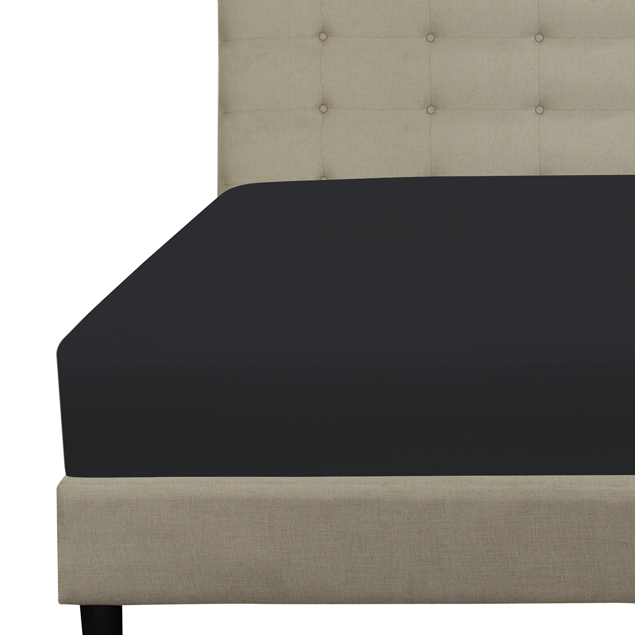 Royale Linens Fitted Sheet - Brushed Hotel Quality 1800 Ultra-Soft Wrinkle & Fade Resistant - Bottom Sheet - Deep Pocket Stretches Up to 16" - Fitted Sheet Only - Elastic Sheet (Black)