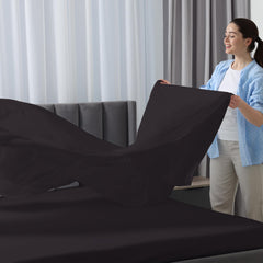 ROYALE LINENS - 4 Piece Bed Sheet - Soft Brushed Microfiber 1800 Bedding Set - 1 Fitted Sheet, 1 Flat Sheet, 2 Pillow case - Wrinkle & Fade Resistant Luxury Sheet Set (Black)