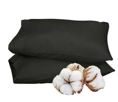 ROYALE LINENS 300 Thread Count 100% Long Staple Combed Cotton Pillowcases Set of 2 - Ultra Soft - Bed Pillow Cover - Breathable, Cool & Crisp Percale Black Pillow Cases (Black)