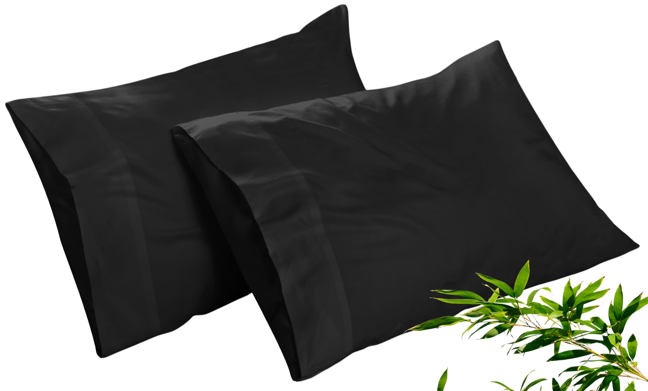 Royale Linens Cooling Pillow Cases Set of 2-100% Rayon Derived from Bamboo Cooling Pillowcase for Hot Sleepers - Soft & Silky Pillow Covers with Envelope Closure (Black)