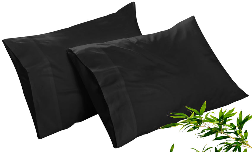 Royale Linens Cooling Pillow Cases Set of 2-100% Rayon Derived from Bamboo Cooling Pillowcase for Hot Sleepers - Soft & Silky Pillow Covers with Envelope Closure (Black)