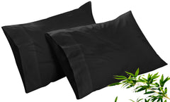 Royale Linens Cooling Pillow Cases Set of 2-100% Rayon Derived from Bamboo Cooling Pillowcase for Hot Sleepers - Soft & Silky Pillow Covers with Envelope Closure (Black)