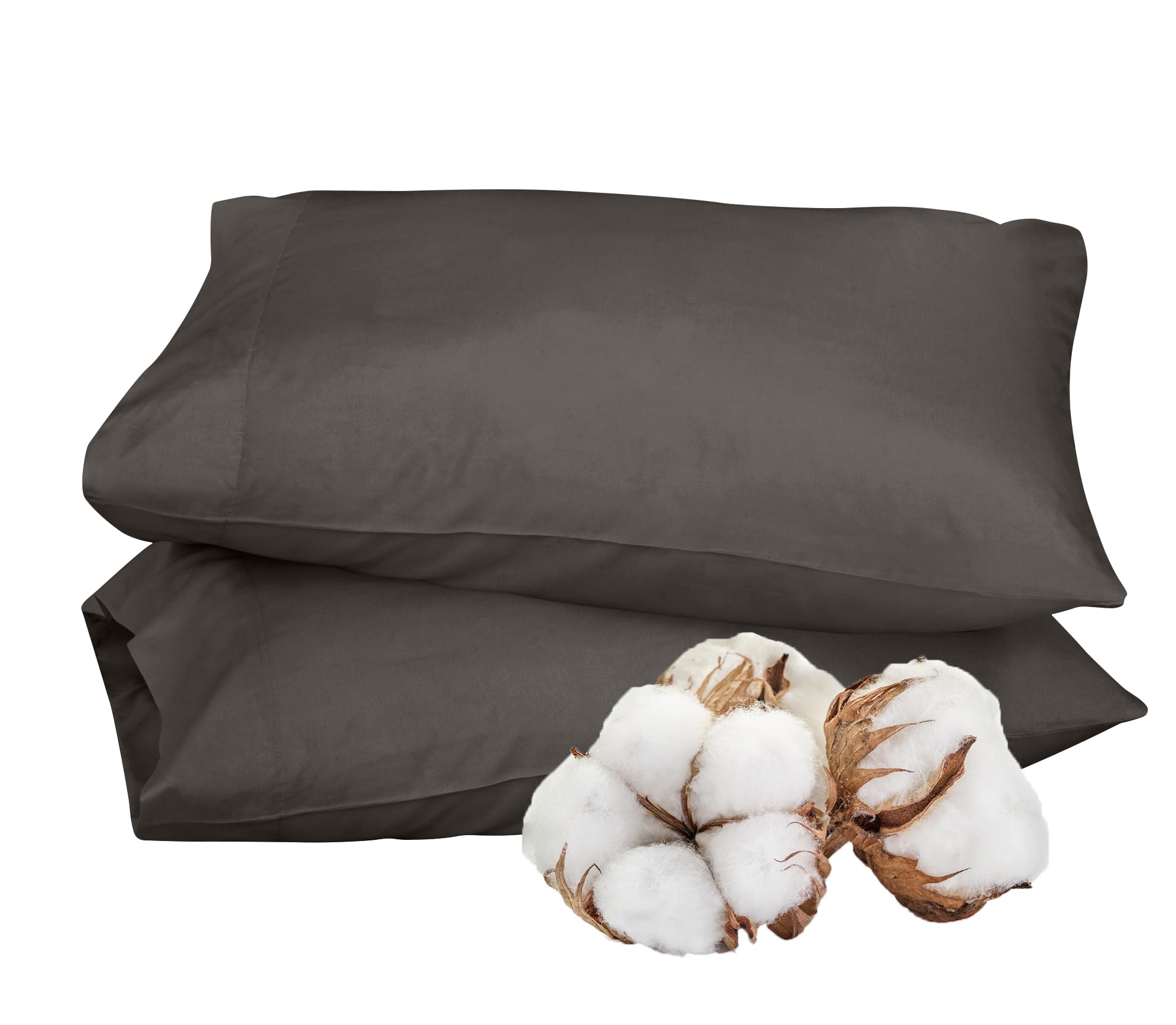 ROYALE LINENS 300 Thread Count 100% Long Staple Combed Cotton Pillowcases Set of 2 - Ultra Soft - Bed Pillow Cover - Breathable, Cool & Crisp Percale Grey Pillow Cases (Grey)