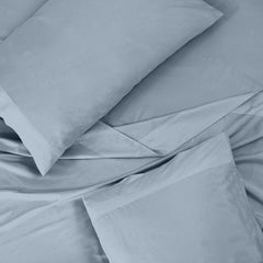 ROYALE LINENS 300 Thread Count 100% Long Staple Combed Cotton Sheet Set - 4 Piece Bed Sheet 1 Fitted Sheet, 1 Flat Sheet, 2 Pillowcases - Breathable, Cool & Crisp Percale Sheet Set (Cool Blue)