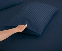 ROYALE LINENS Striped Bed Sheet Set - Microfiber 1800 Bedding - 1 Fitted Sheet, 1 Flat Sheet, 2 Pillow case - Wrinkle & Fade Resistant - 4 Piece Damask Stripe Bed Sheet Set (Stripe Navy)