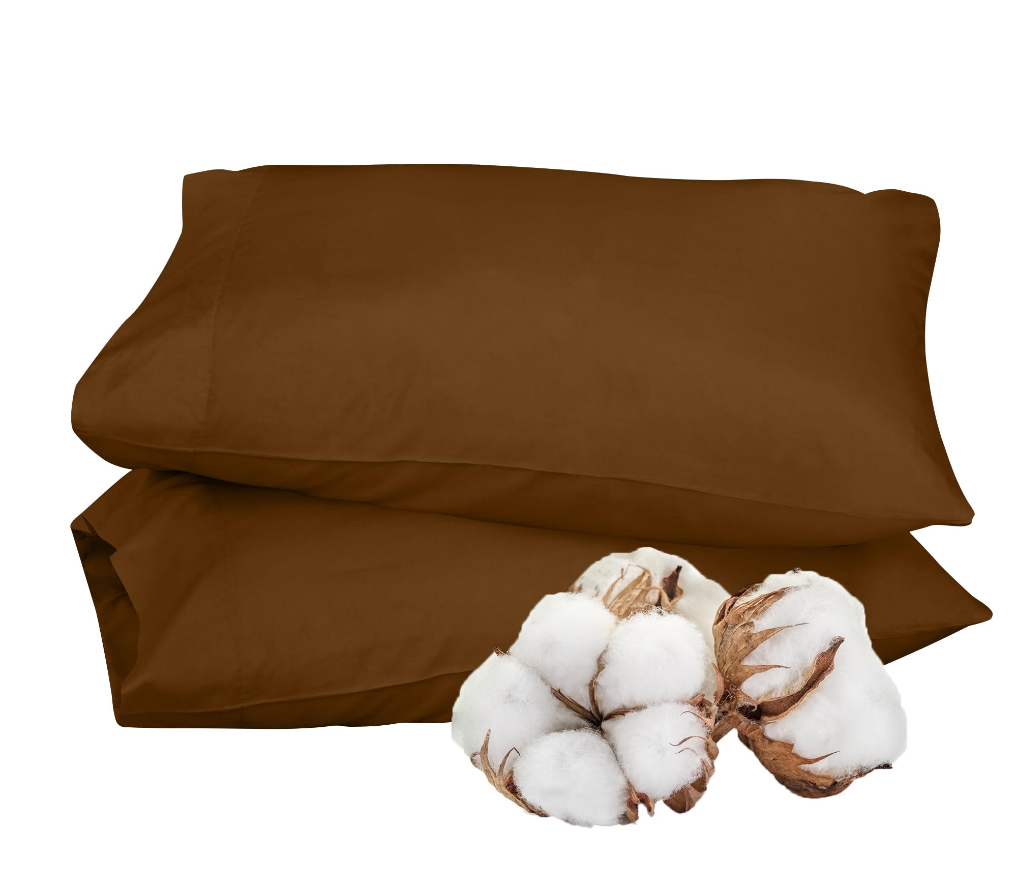 ROYALE LINENS 300 Thread Count 100% Long Staple Combed Cotton Pillowcases Set of 2 - Soft - Bed Pillow Cover- Breathable, Cool & Crisp Percale Brown Pillow Cases (Chocolate)