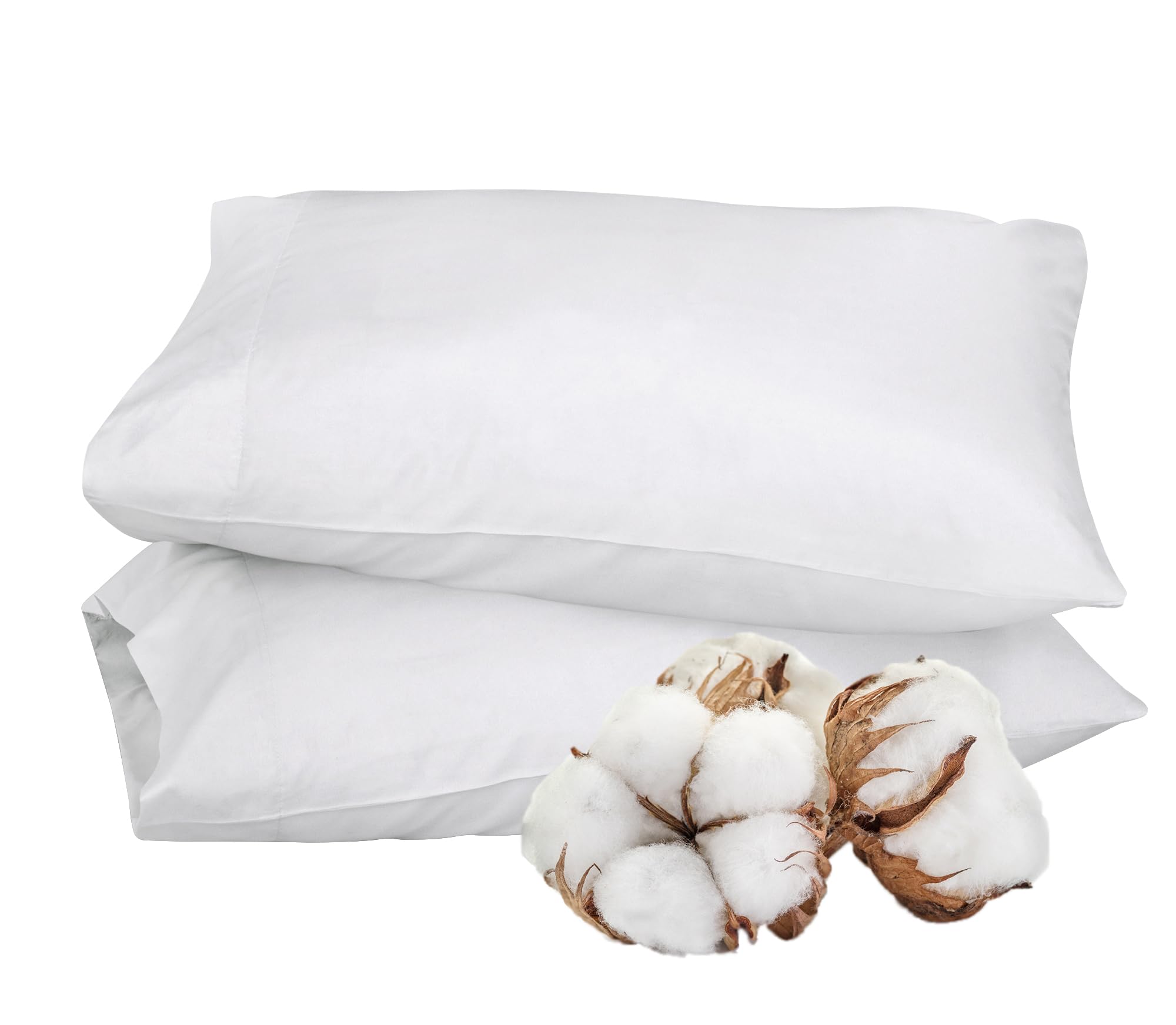 ROYALE LINENS 300 Thread Count 100% Long Staple Combed Cotton Pillowcases Set of 2 - Ultra Soft - Bed Pillow Cover -  - Breathable, Cool & Crisp Percale White Pillow Cases ( White)