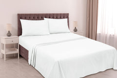 Royale Linen Striped Bed Sheet Set - Microfiber 1800 Bedding - 1 Fitted Sheet, 1 Flat Sheet, 2 Pillow case - Wrinkle & Fade Resistant - 4 Piece Damask Stripe Bed Sheet Set (Stripe White)