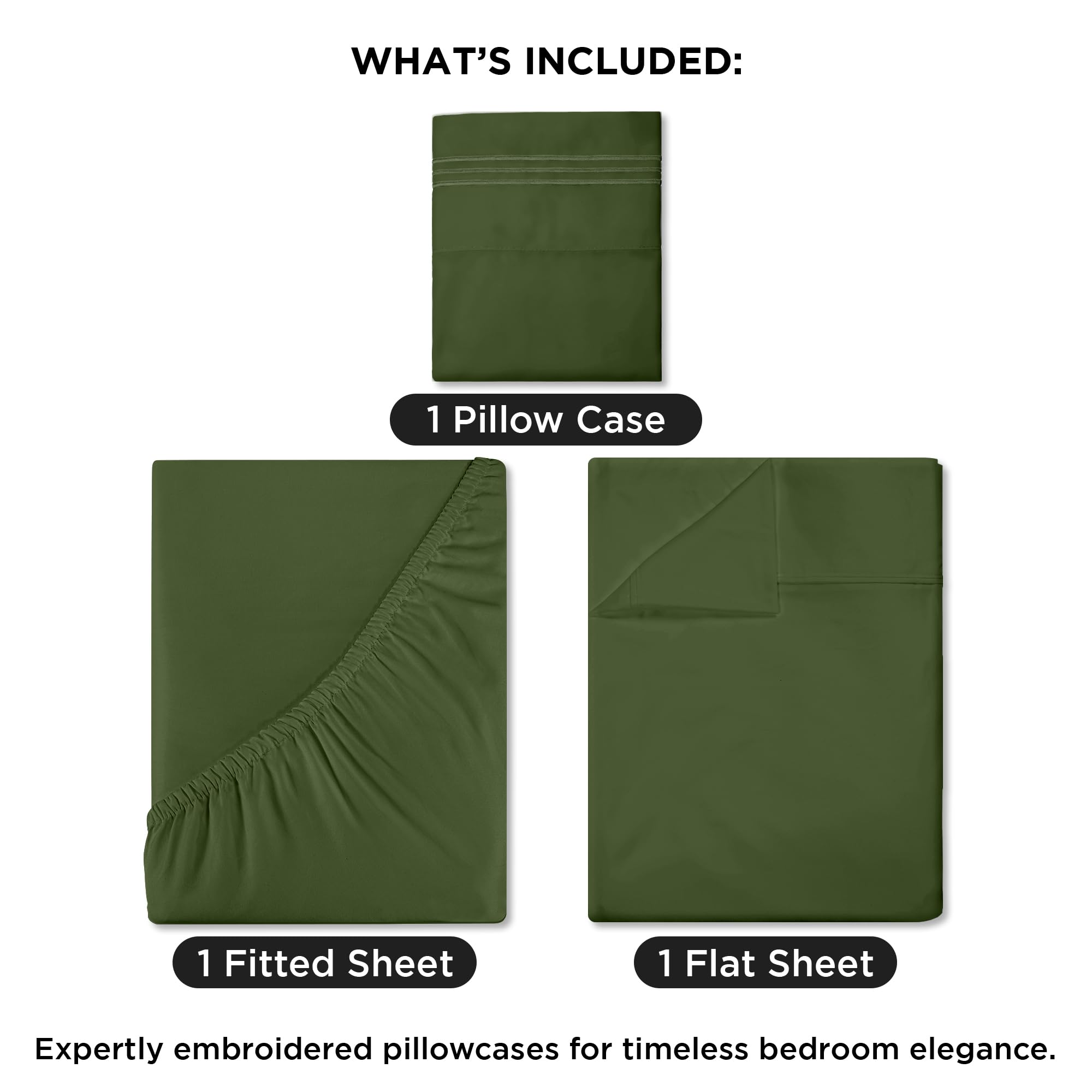 ROYALE LINENS - 4 Piece Bed Sheet - Soft Brushed Microfiber 1800 Bedding Set - 1 Fitted Sheet, 1 Flat Sheet, 2 Pillowcase -Wrinkle & Fade Resistant Luxury Sheet Set (Hunter Green)