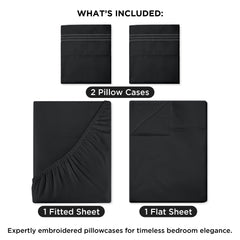 ROYALE LINENS - 4 Piece Bed Sheet - Soft Brushed Microfiber 1800 Bedding Set - 1 Fitted Sheet, 1 Flat Sheet, 2 Pillow case - Wrinkle & Fade Resistant Luxury Sheet Set (Black)