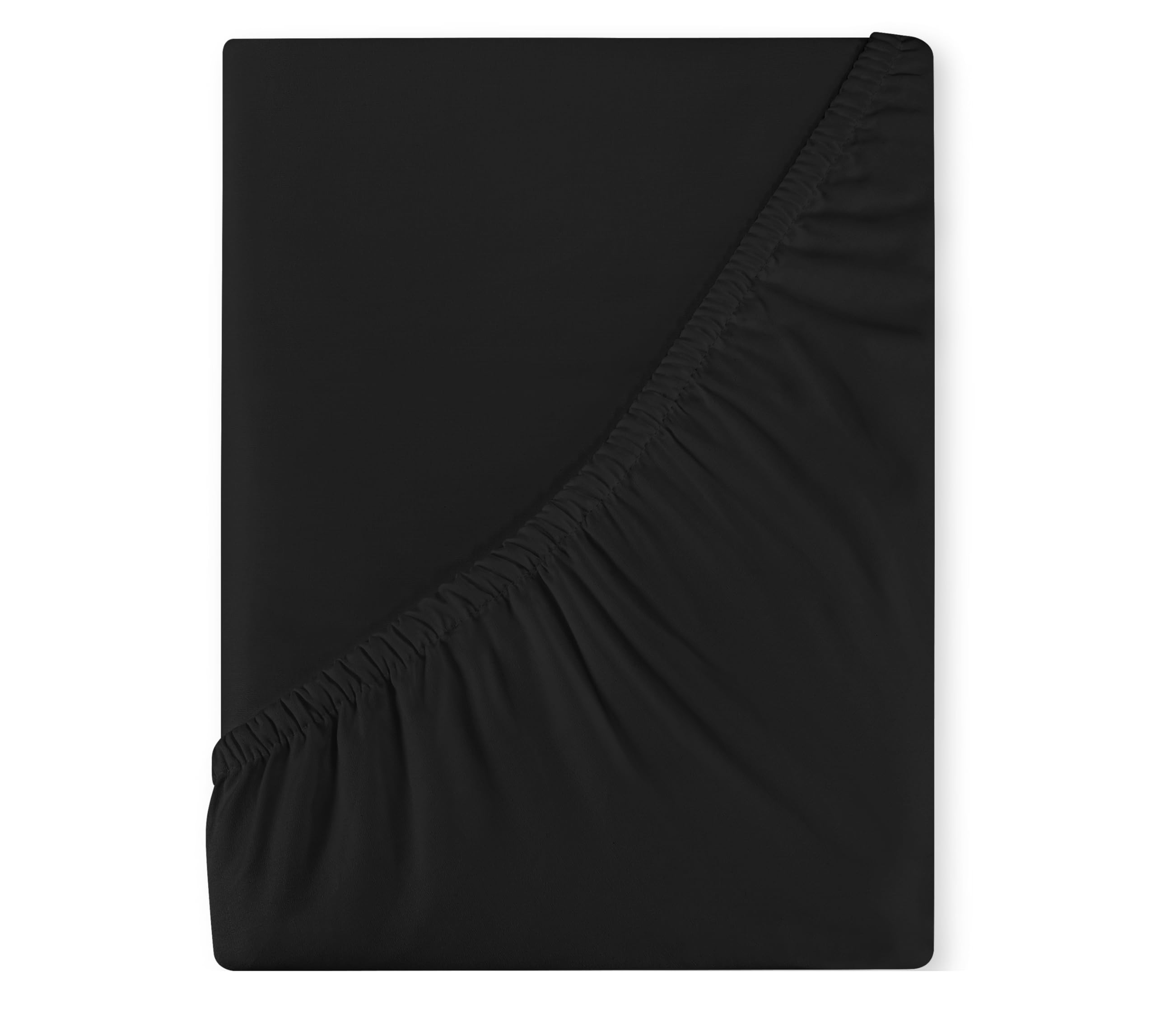 Royale Linens 400 Thread Count 100% American Grown Cotton Fitted Sheet - All Around Elastic Fitted Sheet - Luxury Sateen Weave - Snug Fit Bottom Sheet Fit Up To 16 Inch (Night Black)