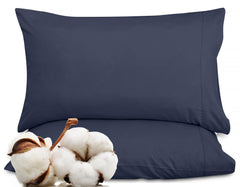ROYALE LINENS 300 Thread Count 100% Long Staple Combed Cotton Pillowcases Set of 2 - Ultra Soft - Bed Pillow Cover  - Breathable, Cool & Crisp Percale Navy Pillow Cases ( Navy)