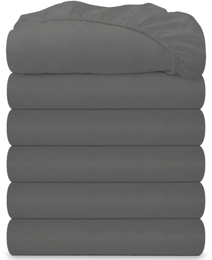 Royale Linens 6 Pack Fitted Sheet Set - Bottom Sheet - Ultra Soft & Breathable - Brushed 1800 Microfiber - Wrinkle & Stain Resistant - Hotel Quality Deep Pocket Stretch Up to 16" (Grey)