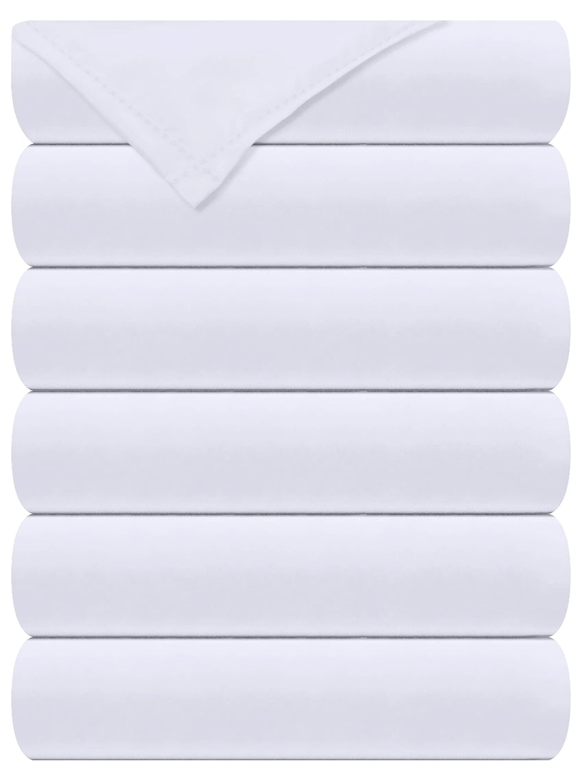 Royale Linen 6 Pack Bulk Flat Sheet Set - Top Sheet - Soft 1800 Microfiber - Wrinkle & Stain Resistant - for Hotel, Massage Table, Hospital, Dorm - Flat Sheet Sold Separately ( White)