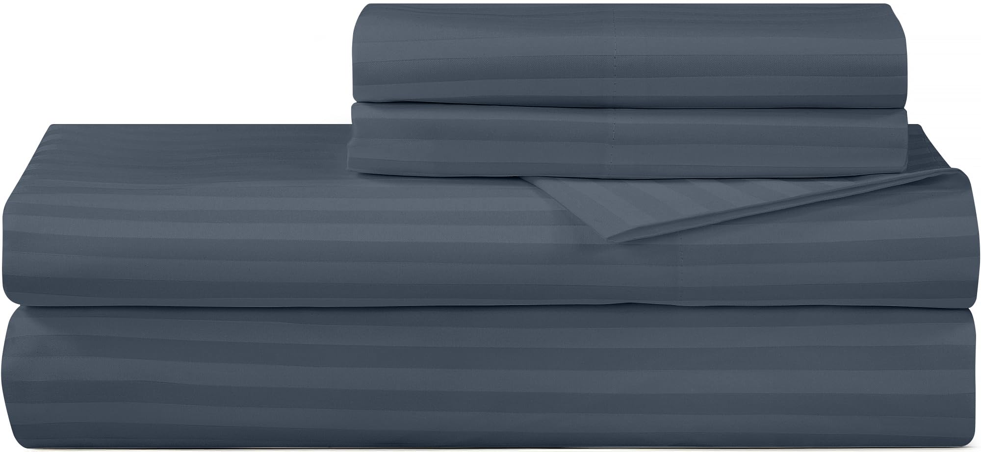ROYALE LINENS 300 Thread Count 100% Long Staple Combed Cotton Striped Sheet Set - 4 Piece Bed Sheet - 1 Fitted Sheet, 1 Flat Sheet, 2 Pillow case - Cool & Crisp Sheet Set (Stripe Navy)