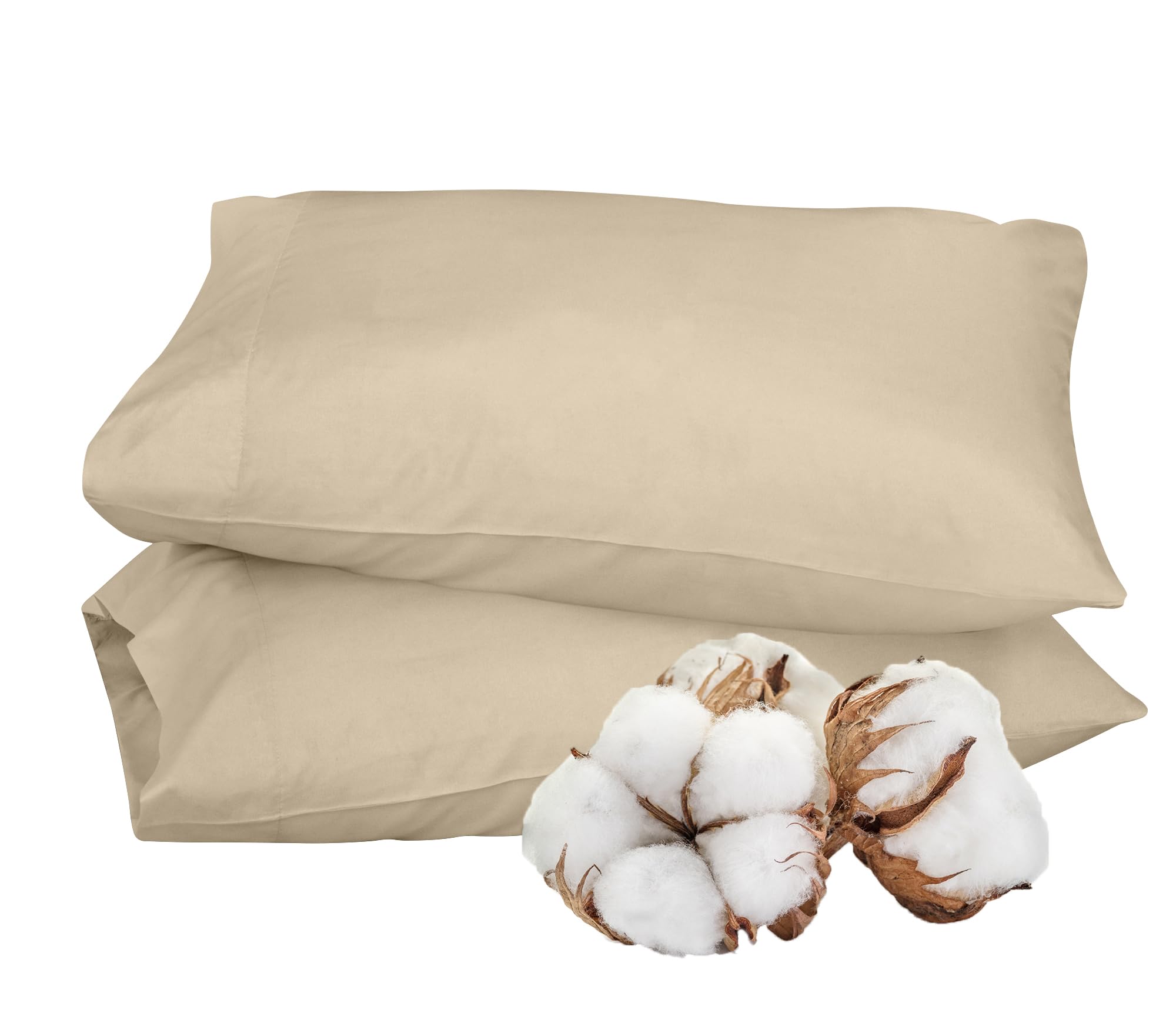 ROYALE LINENS 300 Thread Count 100% Long Staple Combed Cotton Pillowcases Set of 2 - Ultra Soft - Bed Pillow Cover - Breathable, Cool & Crisp Percale Cream Pillow Cases ( Cream)