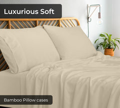 Royale Linens Cooling Pillow Cases Set of 2-100% Rayon Derived from Bamboo Cooling Pillowcase for Hot Sleepers - Soft & Silky Pillow Covers with Envelope Closure (Sand)
