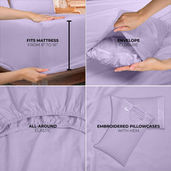 Royale Linens - 4 Piece Bed Sheet - Soft Brushed Microfiber 1800 Bedding Set - 1 Fitted Sheet, 1 Flat Sheet, 2 Pillowcase - Wrinkle & Fade Resistant Luxury Sheet Set (Lavender)