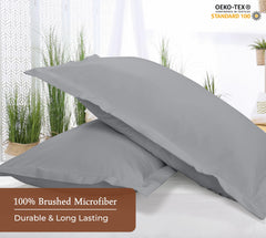 Royale Linens Pillow Shams 2 Pack - Brushed 1800 Microfiber - Bed Pillow Shams, Wrinkle Resistant Super Soft and Cozy - Back Overlap Closure - Oxford Pillow Case (Silver)