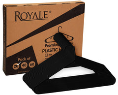 ROYALE Plastic Hangers  - Black Plastic Hangers - Clothes Hanger With Hooks – Heavy Duty Space Saving Coat Hangers Ideal For Everyday Use For Tops, Skirt, Dress, Shirts, Pants ( Black)
