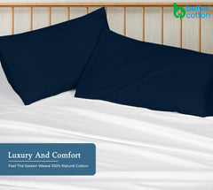 Royale Linens 400 Thread Count 100% American Grown Cotton Pillowcase Set - Luxury Sateen Pillow case - 20"x30" Inch - Soft & Smooth Set of 2 Navy Pillowcases - (Rivera Navy)