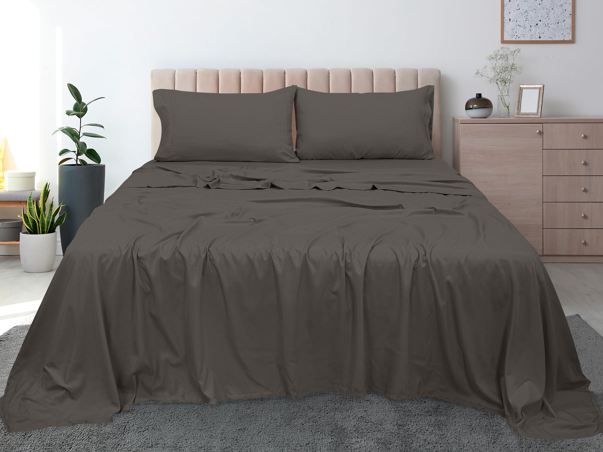 ROYALE LINENS 300 Thread Count 100% Long Staple Combed Cotton Flat Sheet - Super Soft - Top Sheet - Flat Sheet Sold Separately - Breathable, Cool & Crisp Percale Flat Sheet Only (Grey)