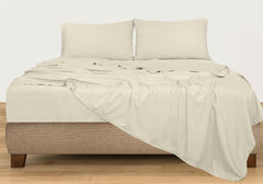 ROYALE LINENS 300 Thread Count 100% Long Staple Combed Cotton Sheet Set - 4 Piece Bed Sheet 1 Fitted Sheet, 1 Flat Sheet, 2 Pillow Case - Breathable, Cool & Crisp Percale Sheet Set (Ivory)