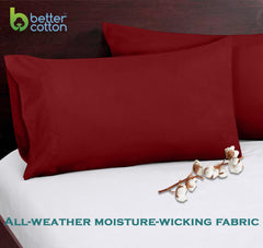 ROYALE LINENS 300 Thread Count 100% Long Staple Combed Cotton Pillowcases Set of 2 - Ultra Soft - Bed Pillow Cover  - Breathable, Cool & Crisp Percale Red Pillow Cases ( Red)