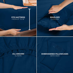 ROYALE LINENS - 4 Piece Bed Sheet - Soft Brushed Microfiber 1800 Bedding Set - 1 Fitted Sheet, 1 Flat Sheet, 2 Pillow case - Wrinkle & Fade Resistant Luxury Sheet Set (Navy)
