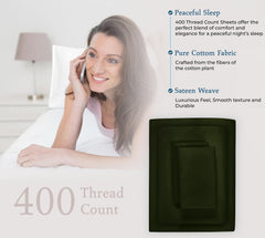 ROYALE LINENS 400 Thread Count 100% American Grown Cotton 4 Piece Sateen Sheet Set - 1 Fitted Sheet, 1 Flat Sheet, 2 Pillow case - Green Bedsheet - Cotton Sheets - ( Leaf Green)