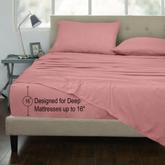 ROYALE LINENS 300 Thread Count 100% Long Staple Combed Cotton Sheet Set - 4 Piece Bed Sheet 1 Fitted Sheet, 1 Flat Sheet, 2 Pillow Case - Breathable, Cool & Crisp Percale Sheet Set ( Pink)